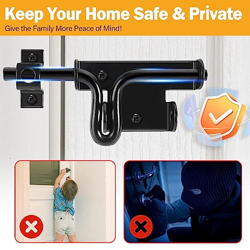 Image of Door Lock Bolt Gate Latch - 3 Pack Heavy Duty Fence Slide Latches Outdoor Doors Latches Hardware Gates Locks Black Barrel Bolt Locking Sliding Bolt Latch Padlock Hole for Wooden Fence Yard Shed Barn