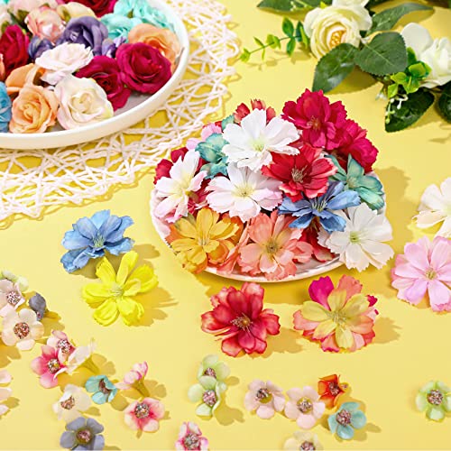 200 Pieces Faux Flower Heads Fake Mini Flower Heads Artificial Peony Daisy Rose Flowers Multicolor Silk Daisy Flower Heads Silk Mini Flowers For Wedding Halloween Decoration (160, Vivid) #TOP6