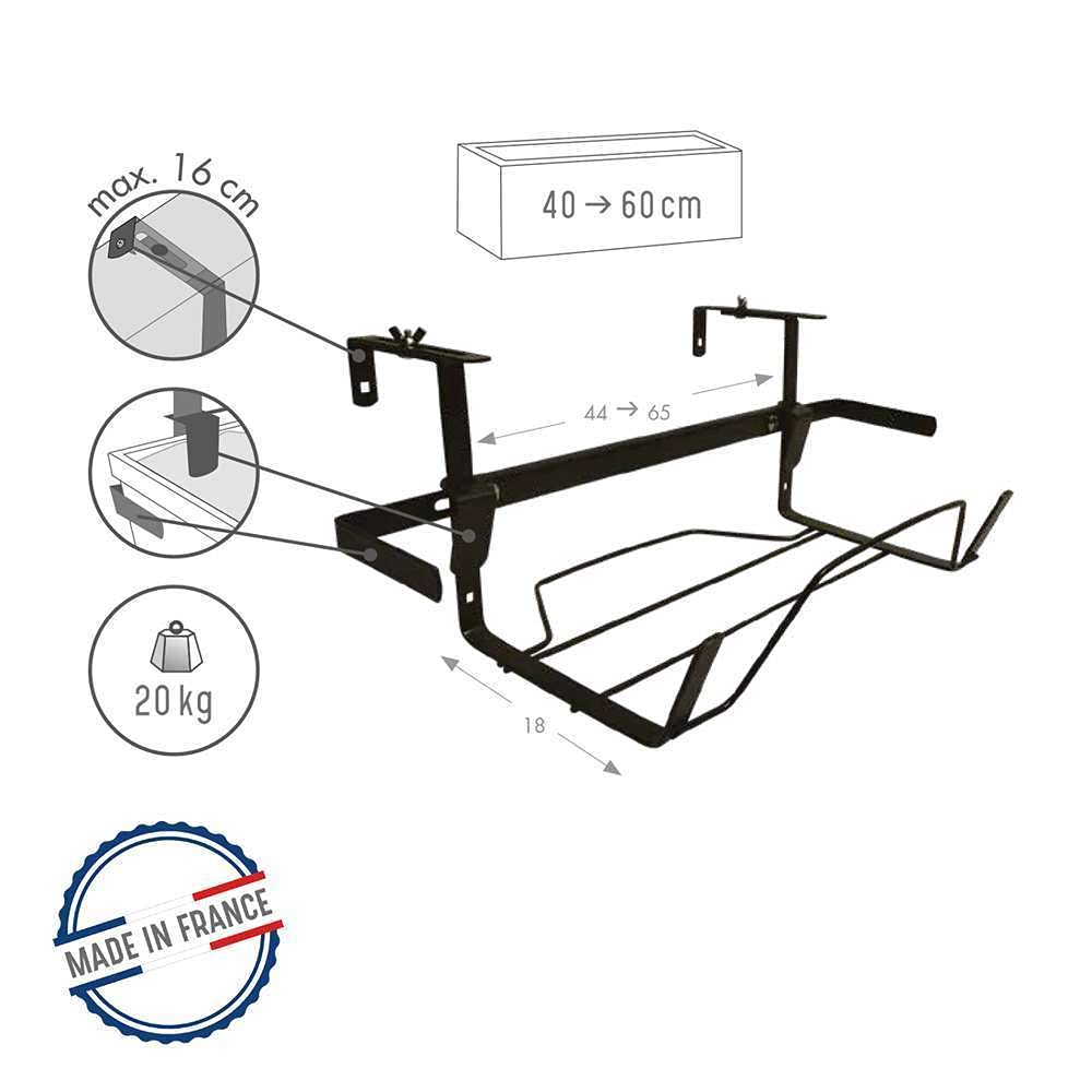 Louis Moulin Soporte de jardín Extensible de Hierro Plano Gris Martillado 44 a 65 x 18 cm