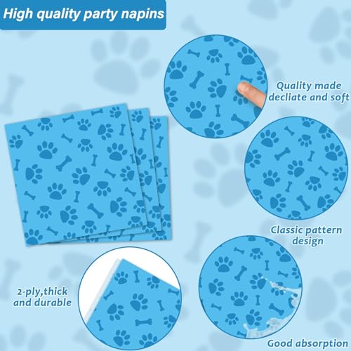 Image of 96pcs Dog Paw Prints Party Plates Napkins Dog Paw and Bone Sign Tableware Puppy Pawty Print Dinnerware Disposable Paper Plates for Kids Boy Girl Lets Pawty Birthday Baby Shower Party supplie 24 Guests