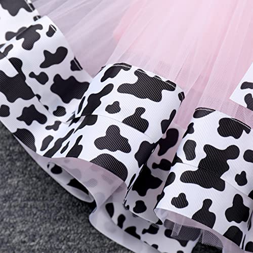 Baby Girl Cow 1/2 Birthday Outfit Farm Animal Fancy Dress Up Flutter Sleeve Romper Tutu Skirt Headband Bowknot Tutu Dress 3Pcs Clothes Set For Cake Smash Photo Prop Pink Cow - Half Way To One 6 Months #TOP5