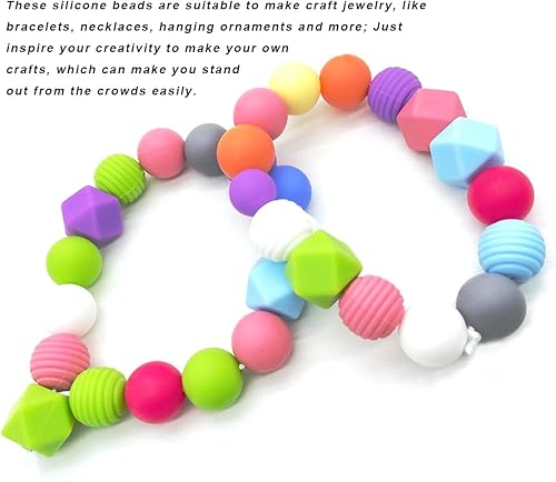 Miniatura 4 de 60 cuentas de silicona, cuentas sueltas de silicona para hacer llaveros, cuentas redondas de goma poligonales, cuentas de perlas sueltas de silicona
