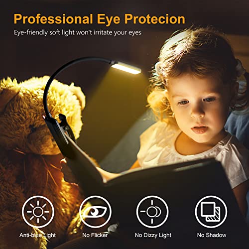 Gritin 9 LED Rechargeable Book Light - Eye-Caring, 3 Color Temperatures, Stepless Dimming, 80-Hour Runtime, Clip-On for Reading in Bed