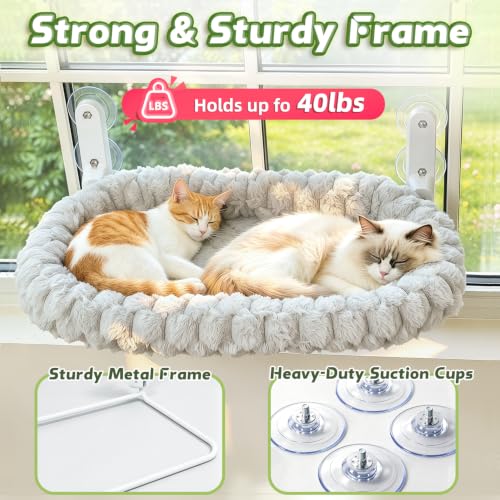 Image of AMOSIJOY Foldable Cat Window Perch with Cloud-Soft Cushion Bed, XL Gray