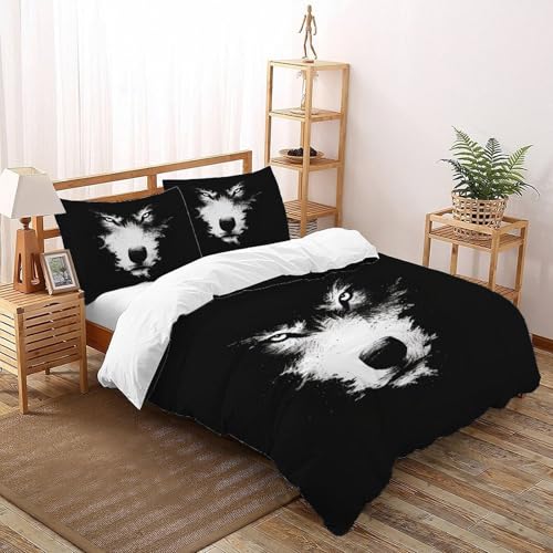 Housses de couette 3D loup noir en microfibre durable pour lit 2 personnes - 2