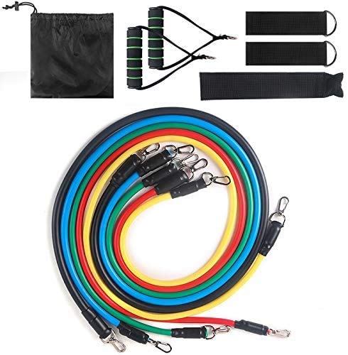 HR-International Exercise Resistance Bands Unisex 11 PCS, Fitness Stretch Workout Bands with Handles Bands Sets Door Anchor, Stackable Up to 105 lbs for Home Gym Fitness