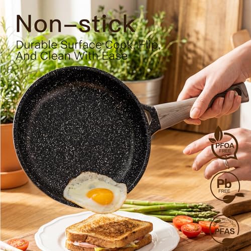 Image of USELUCK 22-Piece Ceramic Cookware Set with Utensils, Pots and Pans Set | PFAS-Free Non-Toxic Healthy Cooking Set, Even Heating, Easy to Clean, Induction Compatible, Black