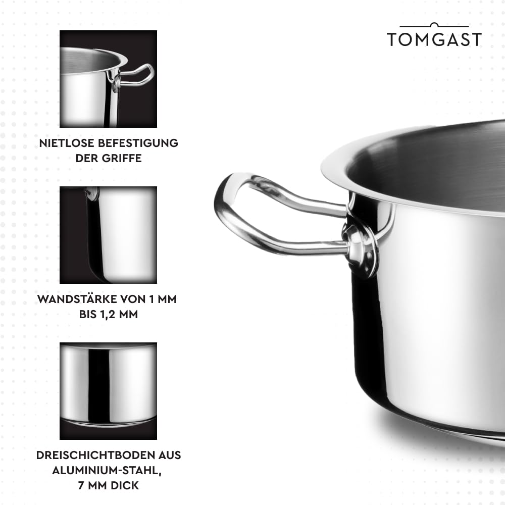 Ekskluzywny garnek o średnicy 32 cm | pojemność 10 l, wysokość 13 cm | stal nierdzewna | na zewnątrz polerowana na wysoki połysk | ergonomiczny uchwyt | trójwarstwowe dno | indukcja | nadaje