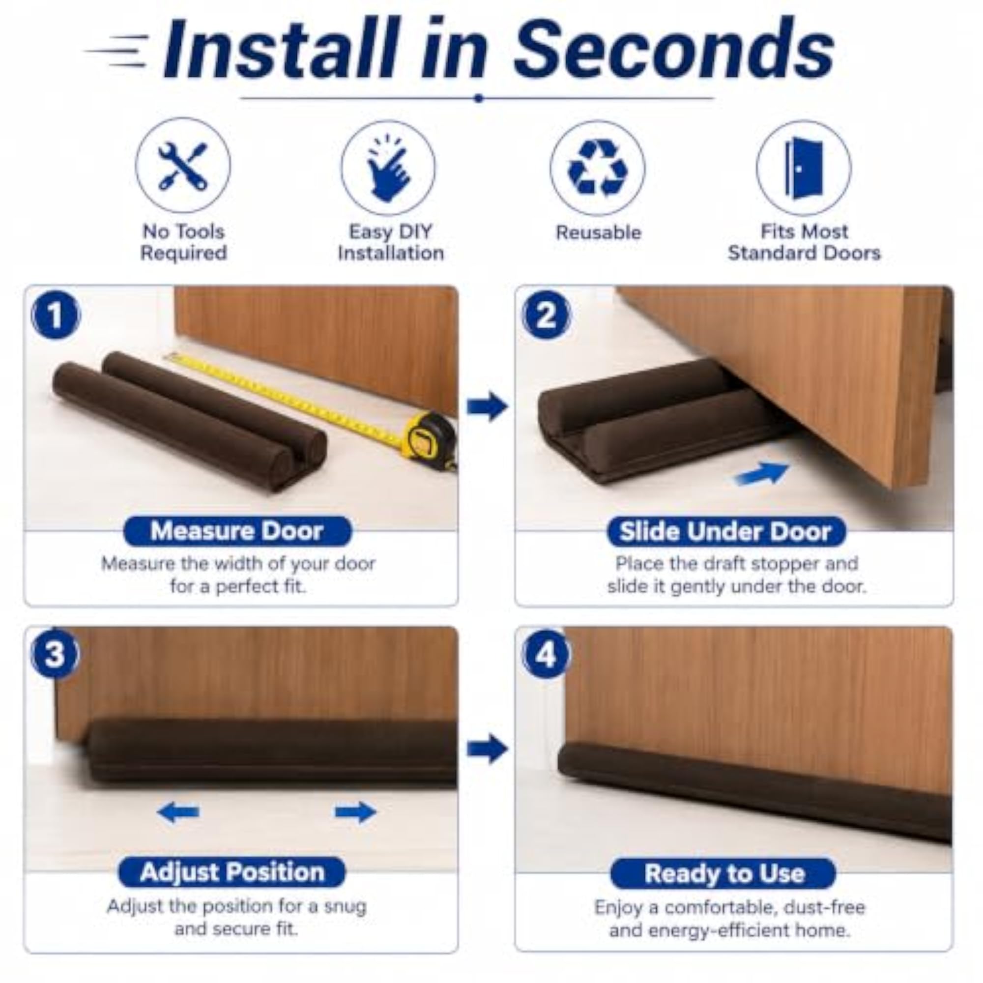 Double-Sided Door Draft Stopper Under Door Gap Filler