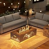 SUNPEAK 42" Propane Fire Pit table with LED Light - 50,000 BTU with Wind Guard, Lid, Rocks and Cover - Gas Fire Pits for Outside Patio - Fire Pit Tables for Outside Patio (Grey/Dragon Cutout, 42" LED)