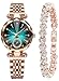 Women Watches with Bracelet Rose Gold for Lady Elegant Stainless Steel Strap Fashion Analog Creative Diamond Dial Women's Wrist Watches (Green)