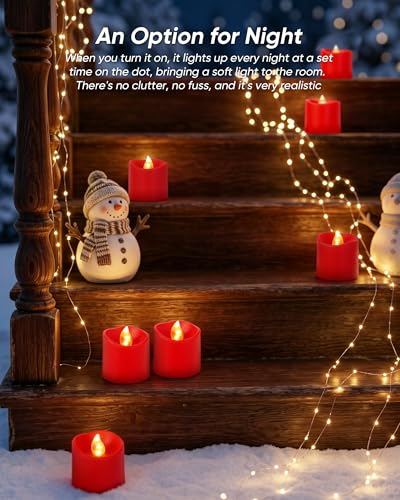 Image of Homemory 24Pack Red 400+Hour Remote Control Flameless Candles, 2 /4 /6 /8H Timer Led Votive Candles, Battery Operated Tea Lights for Wedding Table Centerpiece, Holidays, Halloween Pumpkins, Christmas