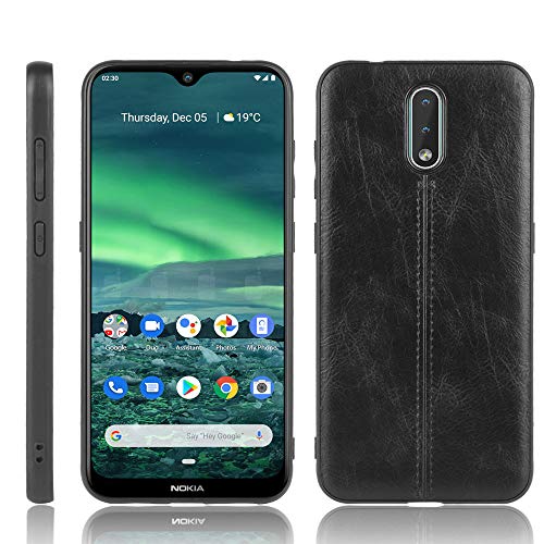Jiajihua Funda Compatible con Nokia 2.3,Compatible con Nokia 2.3 4G TA-1211 [PU Textura de Cuero] [PU+PC+TPU] Funda Protectora de cámara 3 en 1 Black