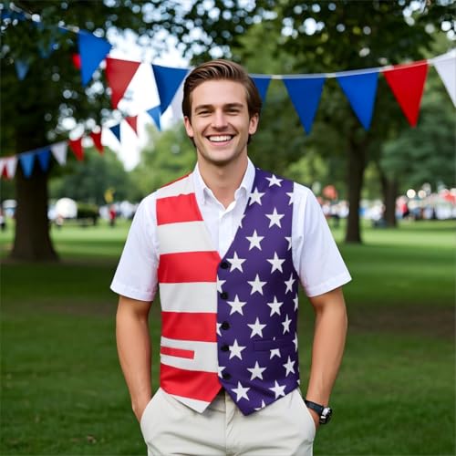 Image of GRAJTCIN Men's Festive Costume Adult Mardi Gras Vest 3D-Print St Patrick's Day Suit Independence Day Waistcoats