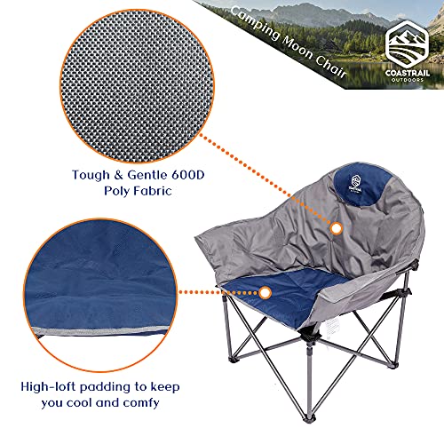 Coastrail Outdoor Oversized Padded Camping Chair Round Moon Saucer Folding Chair Outdoor Club Chair With Cup Holder, Supports 350Lbs #TOP4