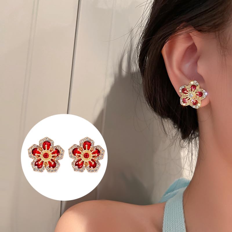 Crystal Flower Stud Earrings Bohemian Vintage Elegant Gold Rhinestone Petal Earrings Bridal Wedding Party Prom Costume Jewelry for Women Birthday Gift - Image 4
