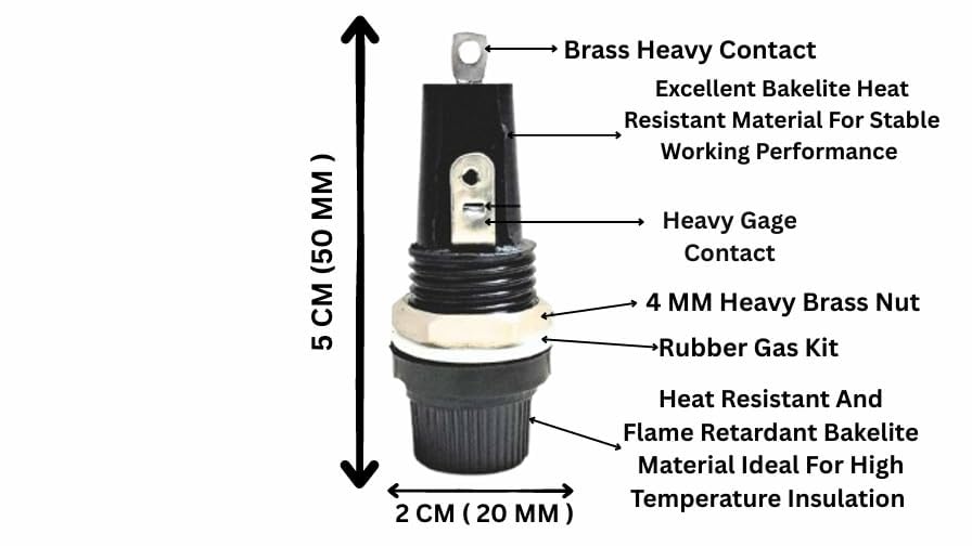 UNIVERSAL HUB PACK OF 10 Panel Mounting 40mm x 15mm Fuse Holder w Locking Nut Black 250V 10A Black 3