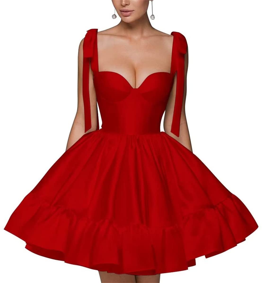 Wseyu Women's Red Spaghetti Strap Sweetheart Homecoming Dresses A Line Prom Dress Short Mini Prom Formal Evening Ball Gowns Party Gown Uk8