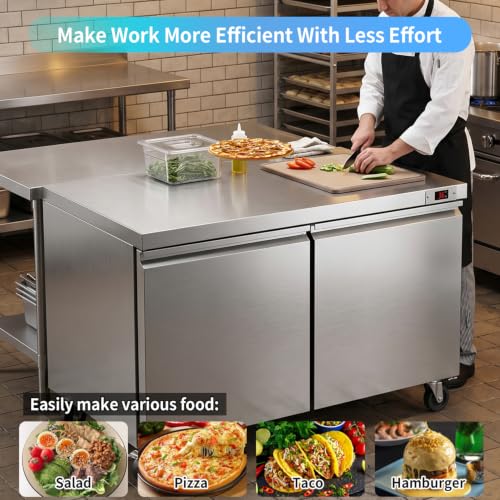 Image of 48.2 inch W Sandwich Salad Prep Table Refrigerator Commercial Refrigerator with 16 Pans Stainless Steel Fan Cooling Kitchen Equipment