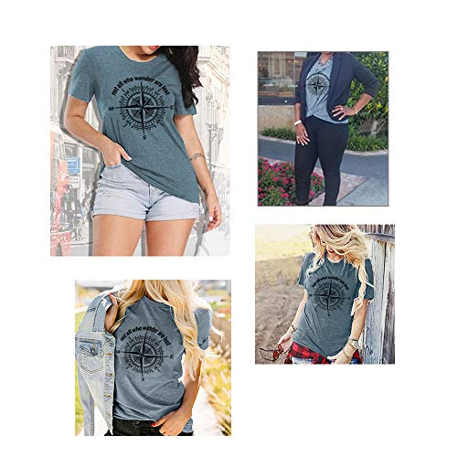 Women's Funny Summer T Shirt Plus Size Loose Blouse Tops Not All Who Wander Are Lost Letter Printed Short Sleeve Graphic Casual Tees Ink Blue, 3Xl #TOP2