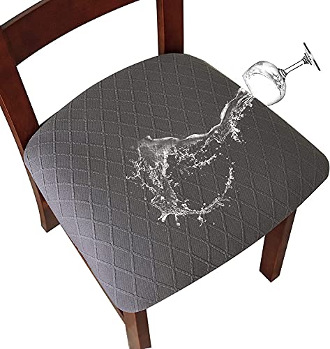 SHENGYIJING Housses de chaise imperméables en treillis de diamant extensible pour chaise de salle à manger, cuisine, avec boucle (gris, 4)