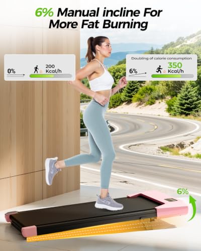 Image of Superun Walking Pad with 6% Incline, Under Desk Treadmill, 3 in 1 Portable Treadmills for Home with Remote Control LED Display, 2.5 HP Quiet Mini Treadmill for Office Home Use, 300 Lbs Capacity