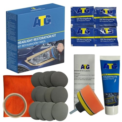 ATG® Headlight restoration Kit - Universal Car headlight cleaner and restorer Kit - Headlight restorer kit for plastic car headlights - Quick & easy headlight restoration - Headlight repair Kit