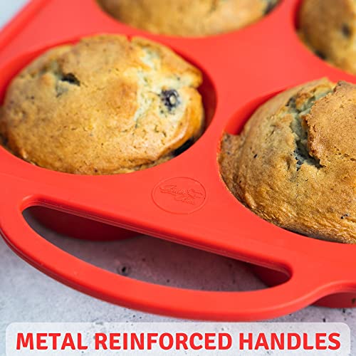 Bake Boss Silicone Muffin Pan & Cupcake Maker - 6 Cup Regular Size Sturdy Metal Handle - Perfect For Keto Paleo Vegan Muffin Recipes - Top Standard Size Nonstick Silicon Molds #TOP6