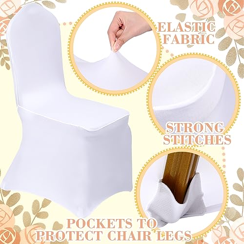 Mepase 100 Pcs White Chair Covers Set with 50 Stretch Spandex Chair Covers 50 Chairs Sashes Bows Universal Fitted Cover Removable Washable for Wedding Party Dining Banquet(White, Gold) by Mepase - Image 2