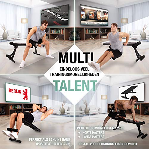 Sportstech innovatieve 30in1-halterbank met handgreep, BRT100 vlakke bank met uniek ontwerp van Eva-stoffering, opvouwbare fitnessbank, intelligent vouwsysteem, buiktrainer, antislippoten - Image 3
