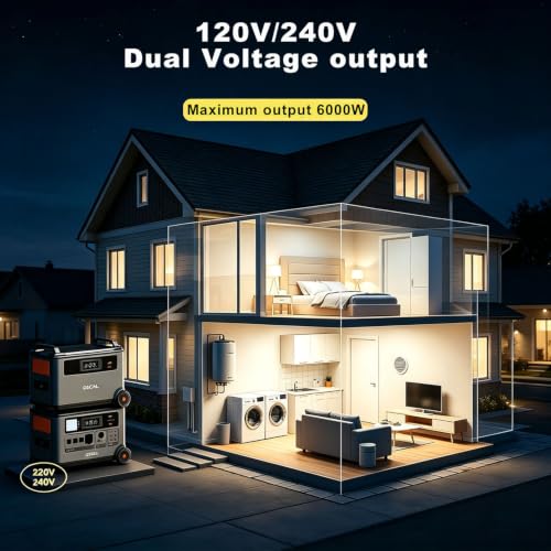 Image of PowerMax 6000 Solar Generator, 120 /240V Split Phase Voltage 6000W AC Outlets (9000W Peak), 3600Wh Power Station Expandable to 57.6kWh, Emergency for Home