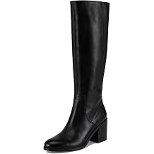 ZJGZF Knee High Boots for Women Round Toe Chunky Heel Tall Leather Boots Side Zipper Comfortable Fashion Long Shoes