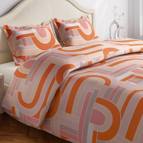Image of Haus & kinder Double Bedsheet for Queen Size Bed | 90 x 100 Inches 144 TC Cotton Bedsheet for Double Bed with 2 Pillow Covers - Pink Geometric