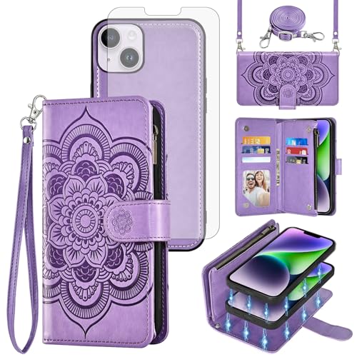 Portefeuille iPhone 14 Plus zippé : étui porte-cartes et protection écran