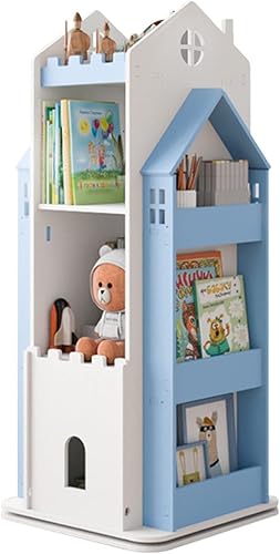 oxskk Estantería blanca para niños, estantería giratoria de 360, estante organizador de libros de madera de 4 niveles, estante de almacenamiento en