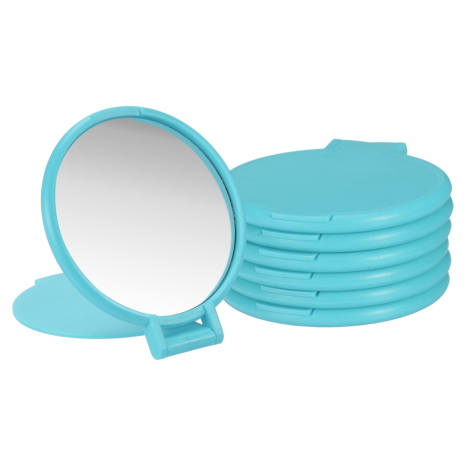 sourcing map 6 Pcs Round Compact Mirror Bulk, Mini Pocket Folding Makeup Mirrors Small Portable Makeup Stuffs for Purse, Women Girls Travel Daily Use Party Gifts, Sky Blue