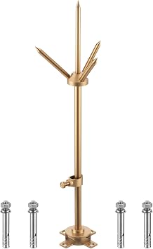 Brass Copper Lightning Rod Kit 1.64 ft Pure Copper Lightning Rods Removable with Down Conductor Clamp Three-pole Protect Electrical Equipment Tin House Tower Tank Roof Barns Building Industrial Safety