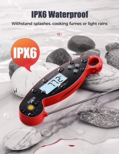 Habor Instant Read Meat Thermometer, IPX6 Waterproof Digital Cooking Thermometer with Auto Rotating Backlit Display and Magnet, Ultra-fast Food Thermometer for Kitchen BBQ Milk Grill Candy