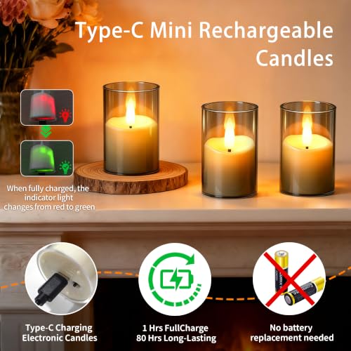 Image of Rechargeable Flameless Candles with Timer Remote | 1.7 inchx2.6 inch Clear Acrylic LED Tea Lights Candles,Small Votive Electric LED Candles for Home Wedding Holiday Decor Gray(6 Pack)