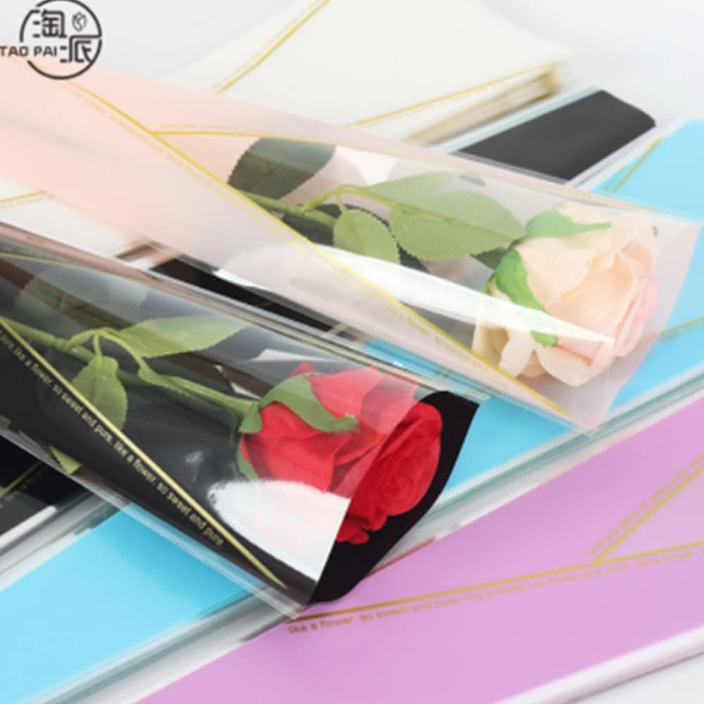 OUKEYI 100 Counts /2 Colors Flower Wrapping Paper Single Rose Packaging Bag,Florist Bouquet Supplies,Waterproof Floral Wrapping Paper for Mother Day Xmas Valentine's Day 17.7 * 5 * 1.6Inch image 2
