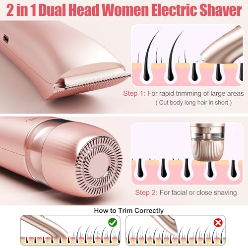Image of Bikini Trimmer for Women 2 in 1, Dual Head Womens Electric Shaver, Electric Razors for Pubic Hair, Rechargeable Facial Hair Removal for Shaving Underarm Leg Arm Body Face