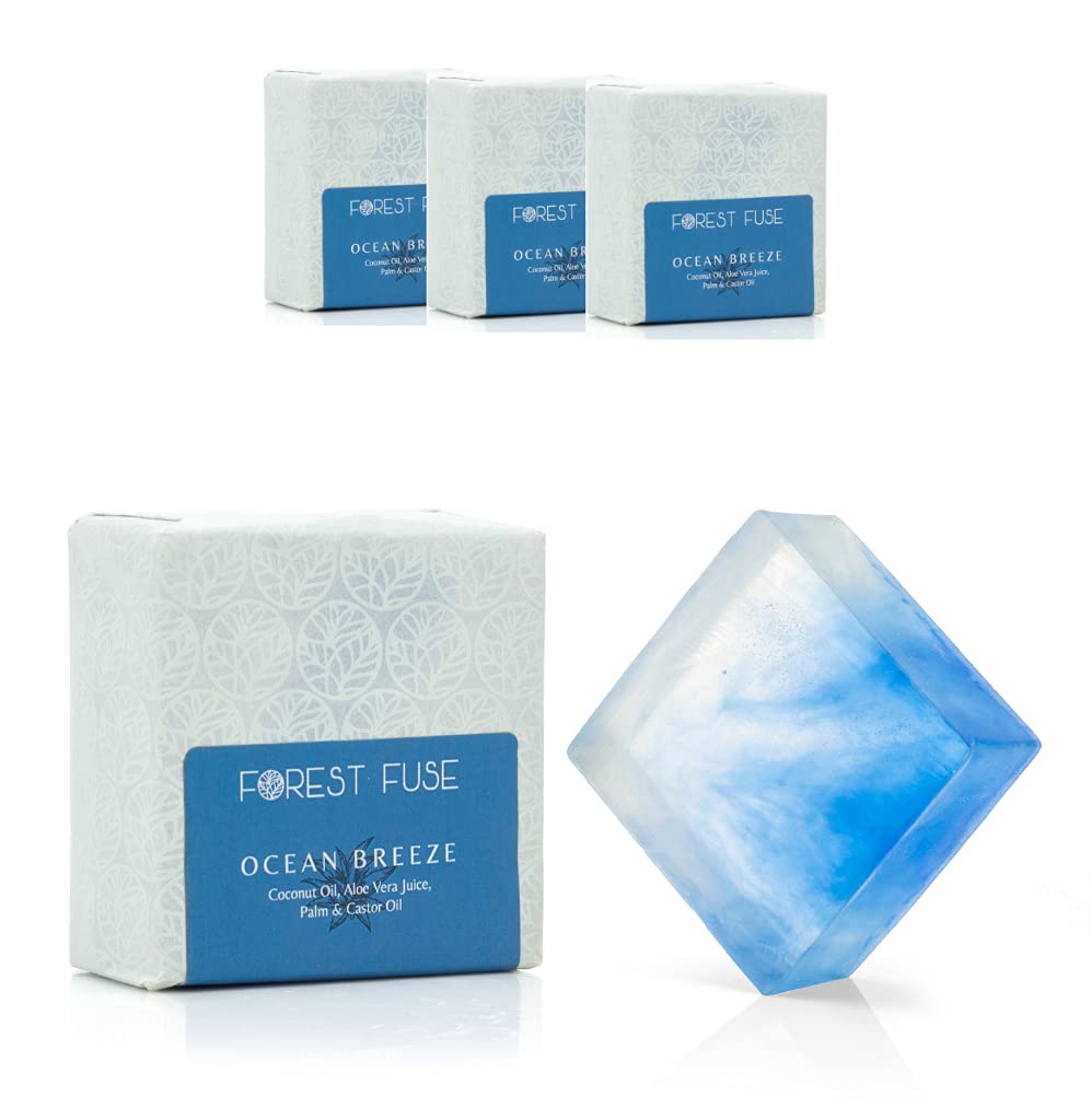 ForestFuse Ocean Breeze Soap, 100g (Pack of 4) Buy 3 Get one Free | With Aloe Vera Juice, Almond Oil, Coconut Oil, Palm Oil And Castor Oil | For Men & Women