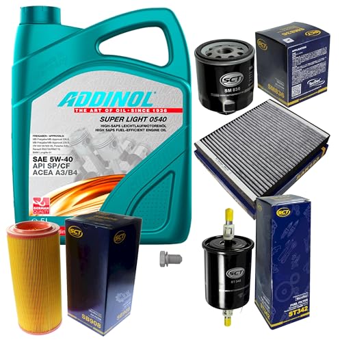 Juego de filtros de inspección con 5 litros de aceite de motor Super Light 5W-40, filtro de aire, filtro de aire interior, filtro de combustible, tornillo de cierre