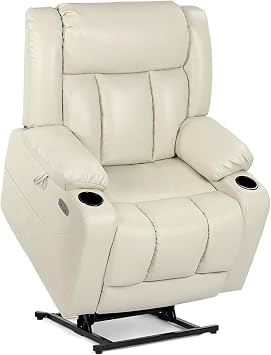 Power Lift Recliner Chair with Heat Massage and Vibration Dual Motor Adjustable Headrest Footrest Remote Control USB Port Side Pockets for Seniors Reduced Mobility Living Room