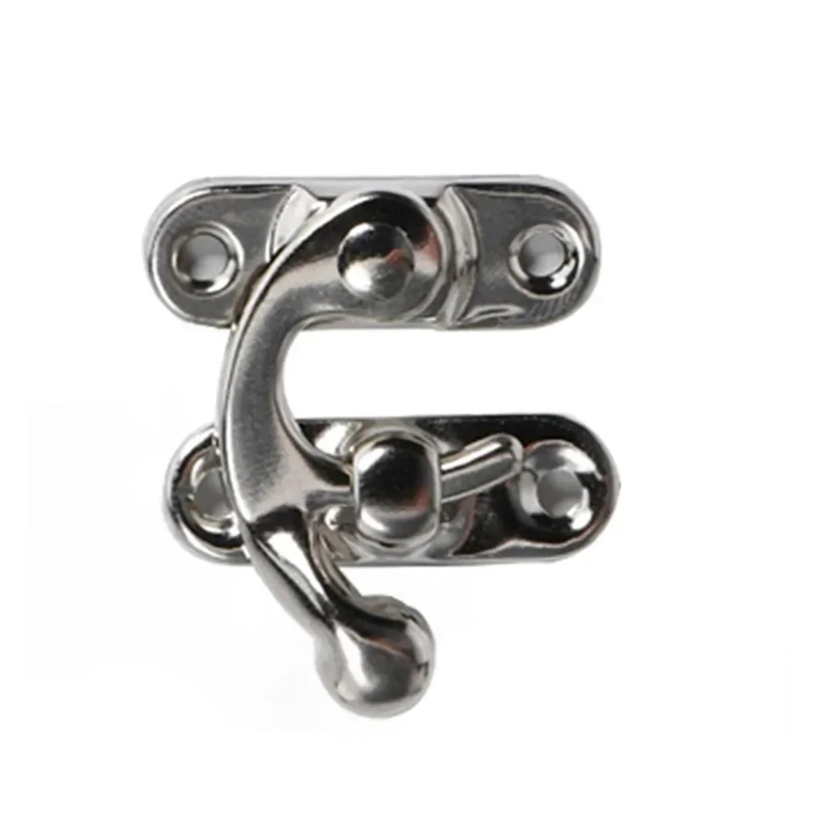 10Pcs Antique Iron Box Buckle Lock Horn Hasps Hook Jewelry Wooden Latch Home Hardware(Left Hook Silver)