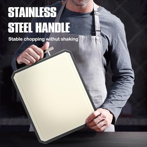 SNOWCLAD Stainless Steel Cutting Board Set of 2 for kitchen | Non-Toxic Metal Cutting Board,Double Sided Stainless Steel/Wheat straw pp Large for meat,Dishwasher Safe [16*11+12*8.3 Inch] - image 6
