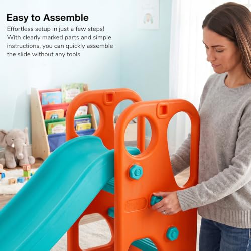 Image of Baybee Garden Baby Slide for Kids with Basketball Hoop | Perfect Mini Playground Sliding for Babies with Handrails | Baby Play Area Indoor Setup | Outdoor Slider for Kids 2 to 5 Years (Orange /Blue)