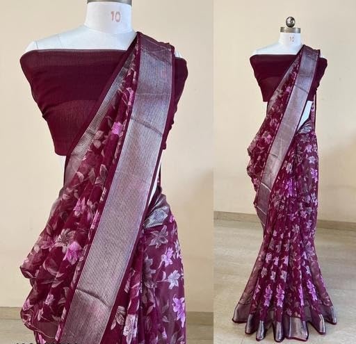 Trendy New Chiffon Zari Woven Printed Saree for Women with Running Chiffon Solid Blouse | Elegant Lightweight Designer-image-12