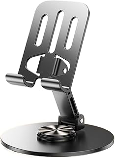 Mobile phone stand, cell phone desktop holde, foldable, multi-angle adjustment, 360° rotation, non-slip stable metal mobile phone stand, compatible with iPhone Android smartphones and tablets (Silver)
