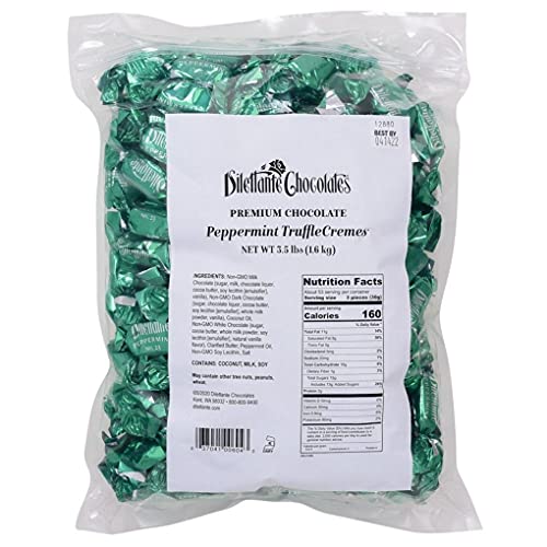Bulk Peppermint Chocolate TruffleCremes | 3.5-Pound Bulk Bag | Covered in Double Milk Chocolate | Fresh Mint Taste | Made from All-Natural Ingredients | By Dilettante Chocolates